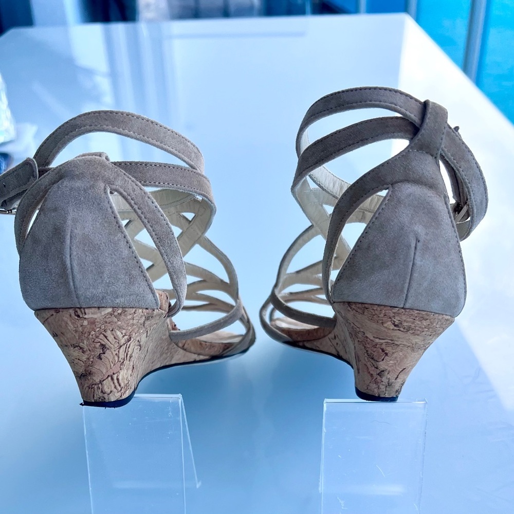 Jimmy Choo Beige Napa Suede Strappy Gladiator Cork Wedge Sandals - Picture 5 of 11